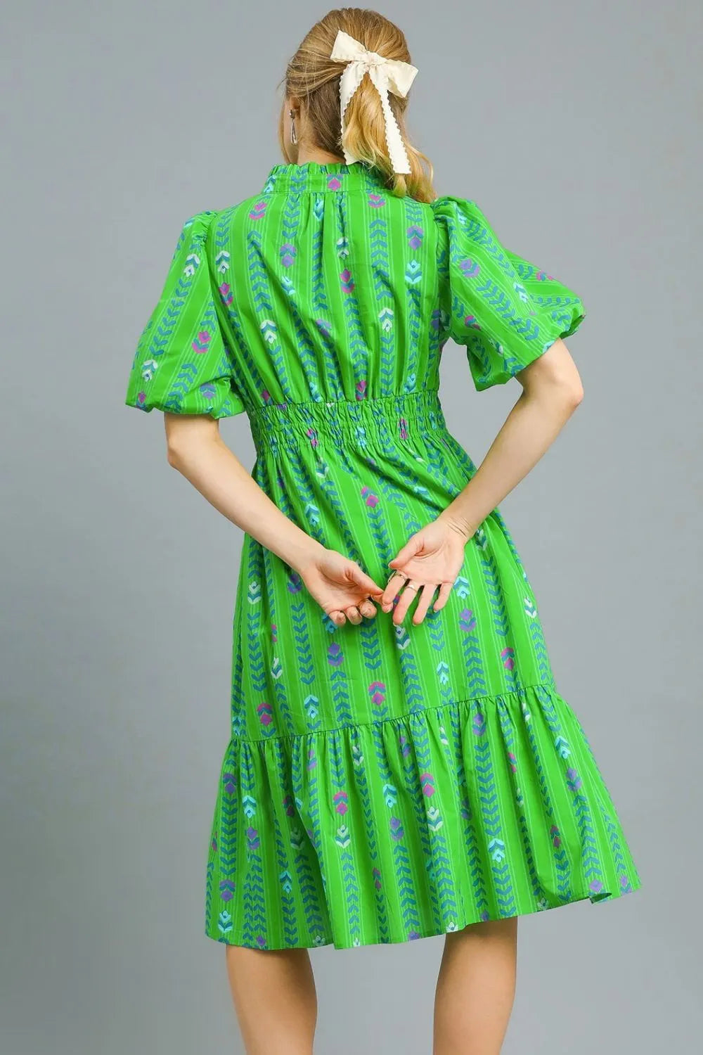 Umgee Printed Midi Dress with Ruffled Hem