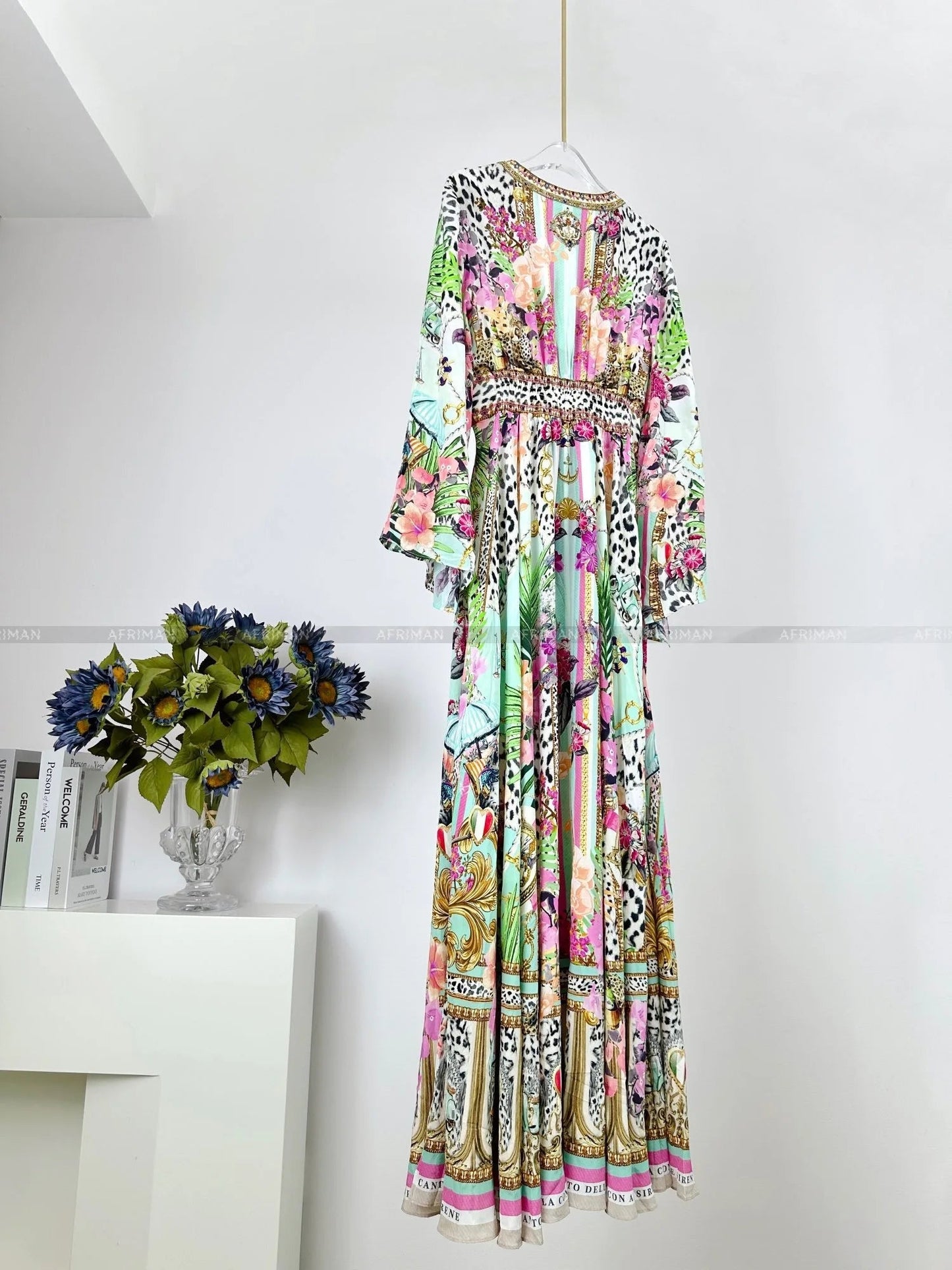 Designer Dress 2024 Resort wear Spring New V Neck Pink Leopard Print